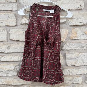 Worthington Burgundy and Black Geometric Abstract Top Crossover Sleeveless